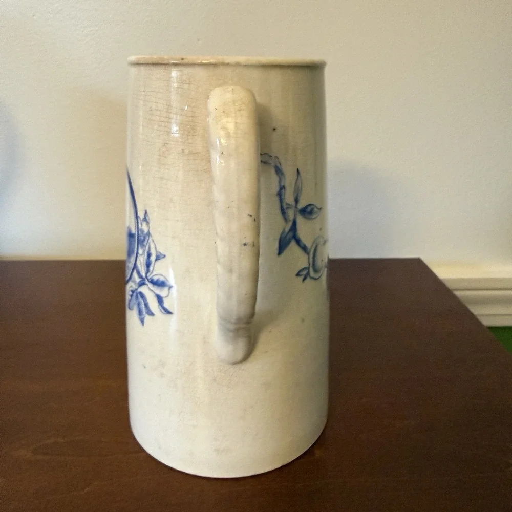 Antique Stoneware Pitcher Salt Glazed Nautical Floral Fruit Motif 6.75